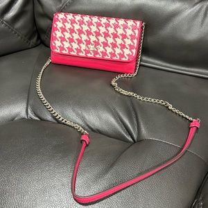 Kate Spade Pink and Cream Houndstooth Chain Shoulder Bag
